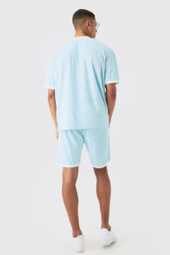 Oversized Extended Neck Contrast Towelling T-shirt | BoohooMAN UK