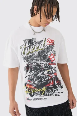 Oversized Extended Neck Car Graphic T-shirt | BoohooMAN UK