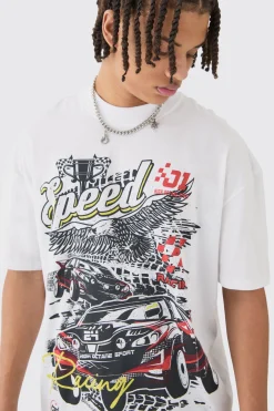 Oversized Extended Neck Car Graphic T-shirt | BoohooMAN UK