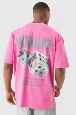 Oversized Extended Neck Dice Wash T-shirt | BoohooMAN UK
