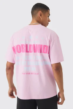 Oversized Extended Neck Distressed Worldwide T-shirt | BoohooMAN UK