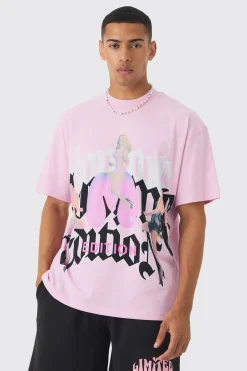 Oversized Extended Neck Distressed Worldwide T-shirt | BoohooMAN UK