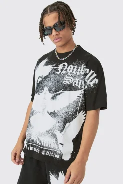 Oversized Extended Neck Doves Large Graphic Shorts Set | BoohooMAN UK