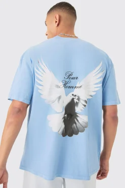 Oversized Extended Neck Dove Washed Back Print T-shirt | BoohooMAN UK
