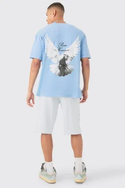 Oversized Extended Neck Dove Washed Back Print T-shirt | BoohooMAN UK