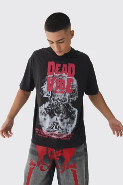 Oversized Extended Neck Dead Vibe Print T-Shirt | BoohooMAN UK
