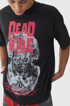 Oversized Extended Neck Dead Vibe Print T-Shirt | BoohooMAN UK
