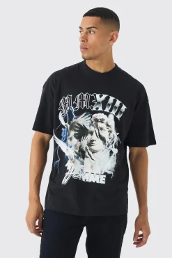 Oversized Extended Neck Dove Statue Graphic T-Shirt | BoohooMAN UK