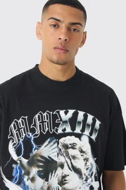 Oversized Extended Neck Dove Statue Graphic T-Shirt | BoohooMAN UK