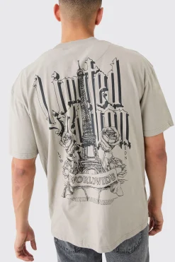 Oversized Extended Neck Embroidered Graphic T-shirt | BoohooMAN UK