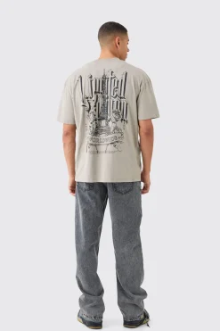 Oversized Extended Neck Embroidered Graphic T-shirt | BoohooMAN UK