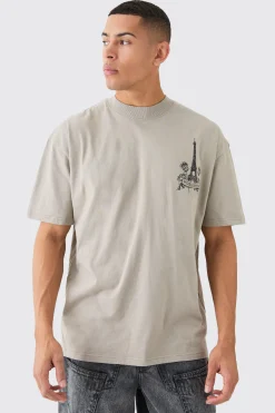 Oversized Extended Neck Embroidered Graphic T-shirt | BoohooMAN UK
