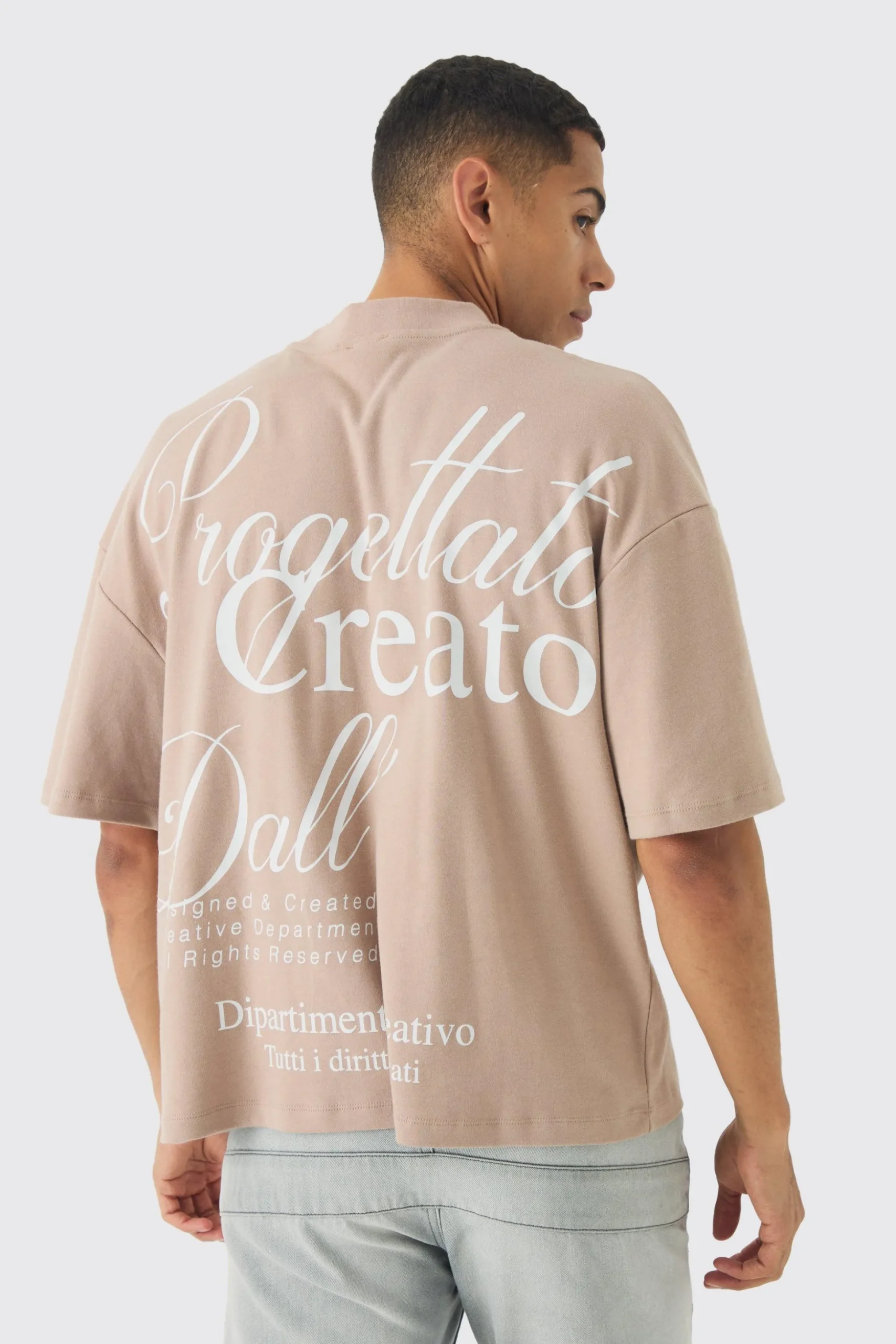 Oversized Extended Neck Embroidered Heavy Interlock T-shirt | BoohooMAN UK