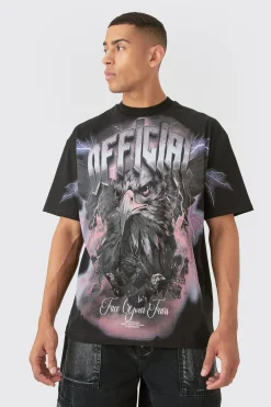 Oversized Extended Neck Extreme OFFCL Eagle Print T-shirt | BoohooMAN UK