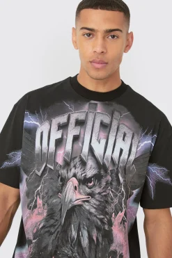 Oversized Extended Neck Extreme OFFCL Eagle Print T-shirt | BoohooMAN UK