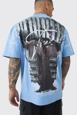 Oversized Extended Neck Extreme Over Seams Gothic Graphic T-shirt | BoohooMAN UK