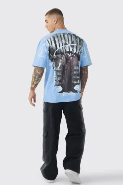 Oversized Extended Neck Extreme Over Seams Gothic Graphic T-shirt | BoohooMAN UK