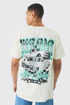 Oversized Extended Neck East Coast Car Back Print T-shirt | BoohooMAN UK