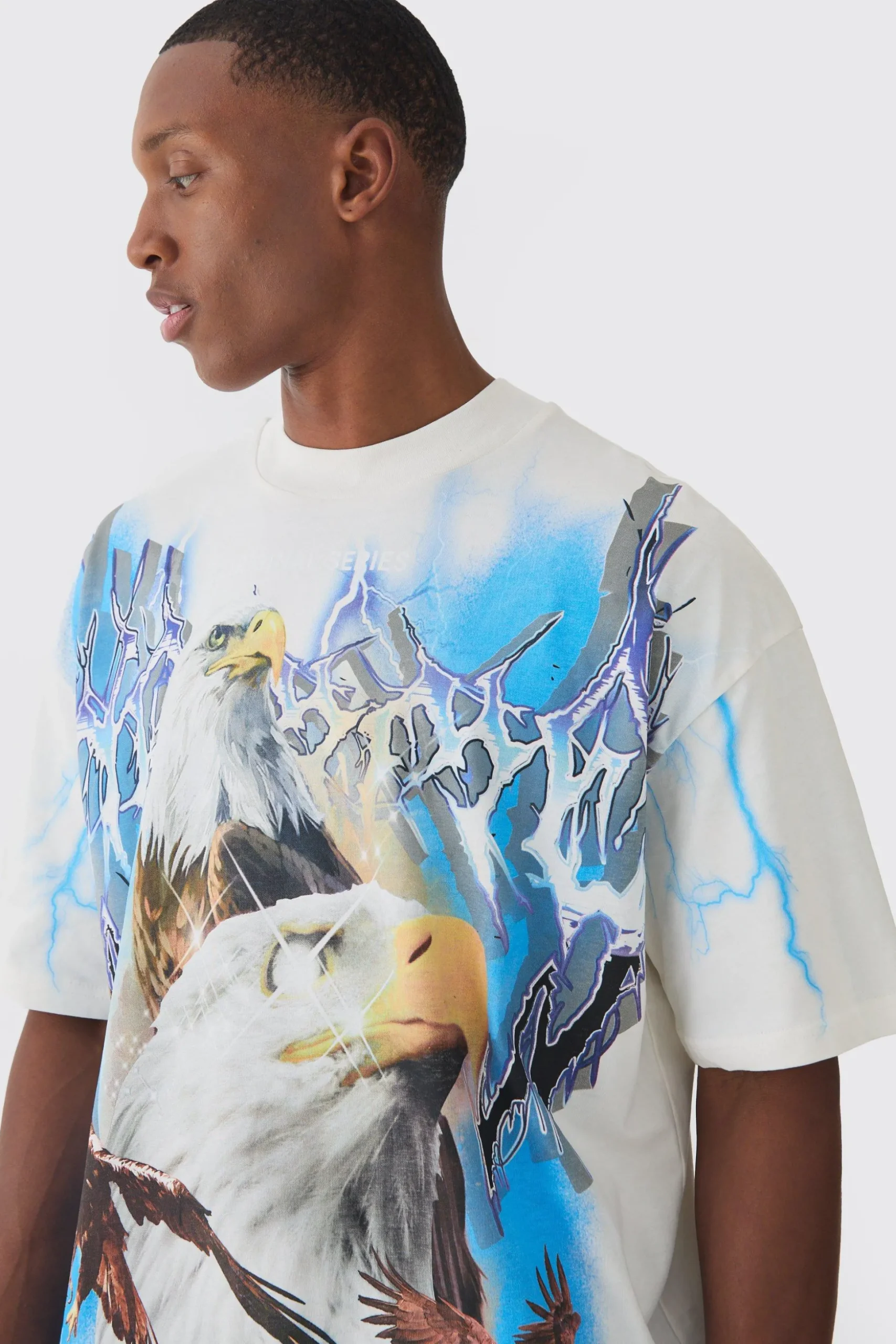 Oversized Extended Neck Extreme Lightning T-shirt | BoohooMAN UK