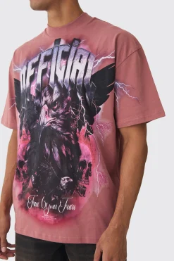Oversized Extended Neck Extreme OFCL Eagle T-shirt | BoohooMAN UK
