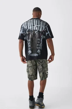 Oversized Extended Neck Extreme Gothic Back Graphic T-shirt | BoohooMAN UK
