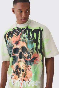 Oversized Extended Neck Extreme Skull Graphic T-shirt | BoohooMAN UK