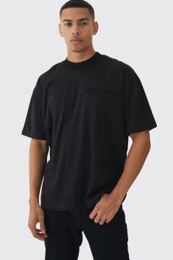 Oversized Extended Neck Embossed Worldwide T-shirt | BoohooMAN UK