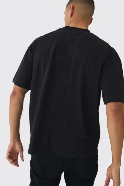 Oversized Extended Neck Embossed Worldwide T-shirt | BoohooMAN UK