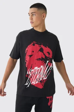 Oversized Extended Neck Eternal Print T-Shirt | BoohooMAN UK