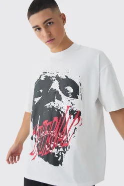 Oversized Extended Neck Eternal Print T-Shirt | BoohooMAN UK