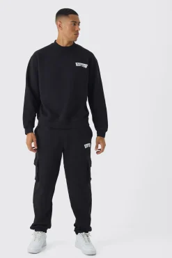 Oversized Extended Neck Edition Cargo & Sweatshirt Tracksuit | BoohooMAN UK