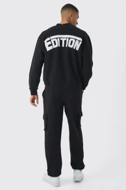 Oversized Extended Neck Edition Cargo & Sweatshirt Tracksuit | BoohooMAN UK