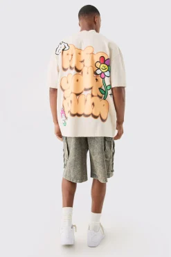 Oversized Extended Neck Flower Puff Print Distressed T-shirt | BoohooMAN UK