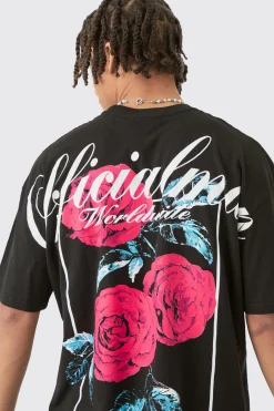 Oversized Extended Neck Floral Large Graphic Shorts Set | BoohooMAN UK