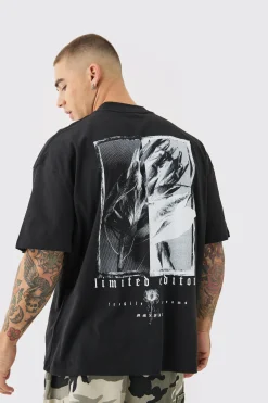 Oversized Extended Neck Floral Graphic Back Print T-shirt | BoohooMAN UK