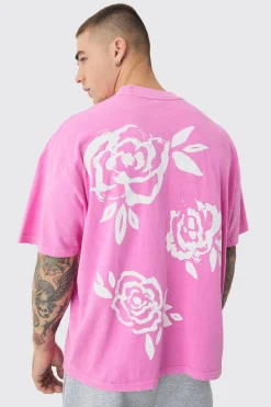 Oversized Extended Neck Floral Print T-shirt | BoohooMAN UK