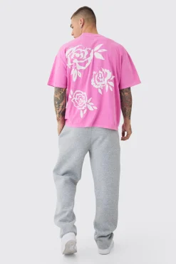 Oversized Extended Neck Floral Print T-shirt | BoohooMAN UK