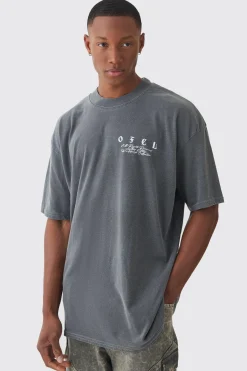 Oversized Extended Neck Flame Rose Print Washed T-shirt | BoohooMAN UK