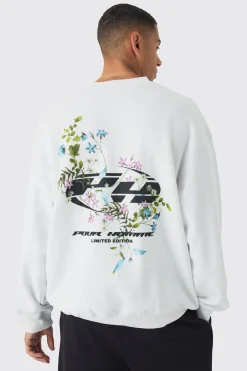 Oversized Extended Neck Floral Printed Sweatshirt | BoohooMAN UK