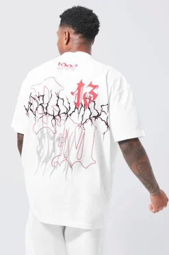 Oversized Extended Neck Graffiti T-shirt | BoohooMAN UK
