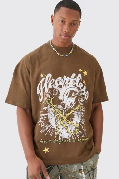 Oversized Extended Neck Graphic Heavy T-shirt | BoohooMAN UK