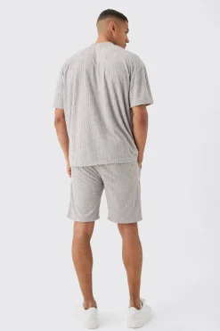 Oversized Extended Neck Geo Towelling Jacquard T-shirt | BoohooMAN UK