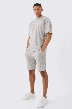 Oversized Extended Neck Geo Towelling Jacquard T-shirt | BoohooMAN UK