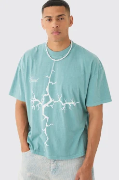 Oversized Extended Neck Gothic Cross T-shirt | BoohooMAN UK