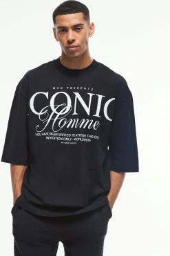 Oversized Extended Neck Gloss Iconic Print T-shirt | BoohooMAN UK