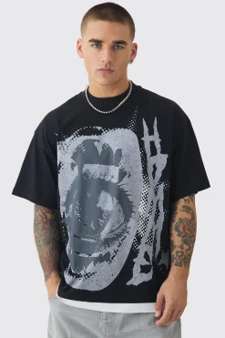 Oversized Extended Neck Graphic Faux Layer T-shirt | BoohooMAN UK