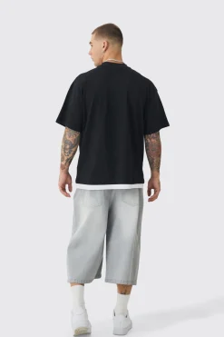Oversized Extended Neck Graphic Faux Layer T-shirt | BoohooMAN UK