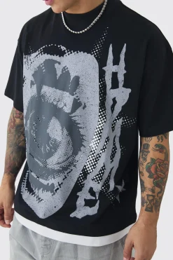 Oversized Extended Neck Graphic Faux Layer T-shirt | BoohooMAN UK