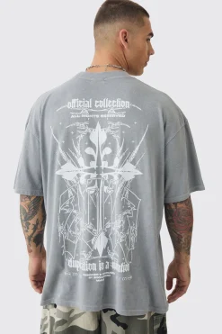 Oversized Extended Neck Gothic Cross T-shirt | BoohooMAN UK