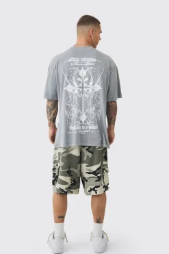 Oversized Extended Neck Gothic Cross T-shirt | BoohooMAN UK